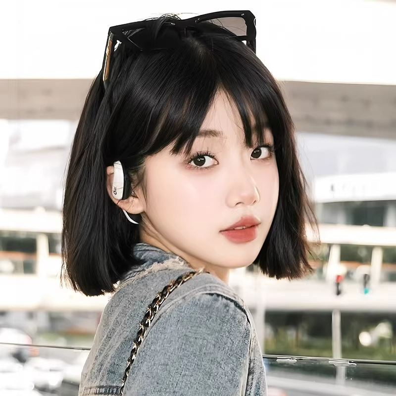 Wig for Women with Short Hair, Full Head Style, Sweet and Cool Cartoon Bangs, Bob Style, Full Wig Set, Summer Breathable Mesh Cap