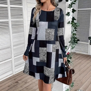 European and American Style Casual and Elegant Spring and Autumn Digital Printing Loose Large Size Dress Light Luxury Extra Large Size
