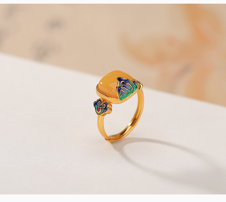 Nhẫn bạc S925 hình hồ lô hoa sen mặt oval phong cách vintage — Một mảnh chi tiết 4