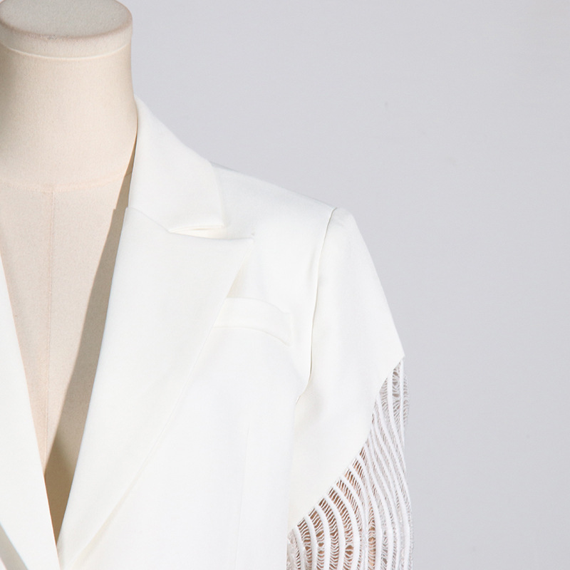 Elegant Women's Blazer Jacket Long Sleeve Lace Patchwork V-neck_voghion.com