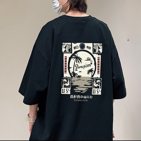 Cross-Border Short-Sleeved T-Shirt for Men and Women, 2025 New Korean Style Casual Top, Ins Boyfriend Style Pullover High Street Five-Quarter Sleeve