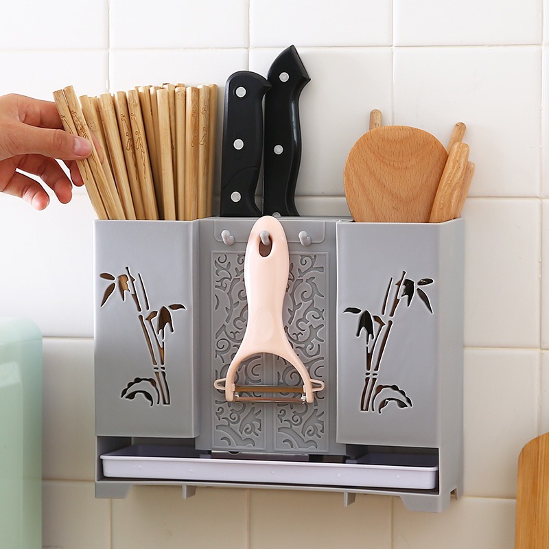 Tubo de palillos de lujo ligero, pared colgante, caja de almacenamiento de palillos, cuchara de cocina, cuchillo y tenedor, estante de drenaje, jaula de palillos al por mayor