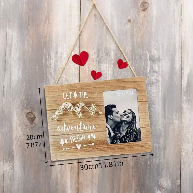 Cross-border wooden photo frame as a congratulatory gift for newly engaged couples, 3D wire-wrapped snow mountain, 4x6in photo Cross-border wooden photo frame as a congratulatory gift for newly engaged couples, 3D wire-wrapped snow mountain, 4x6in photo