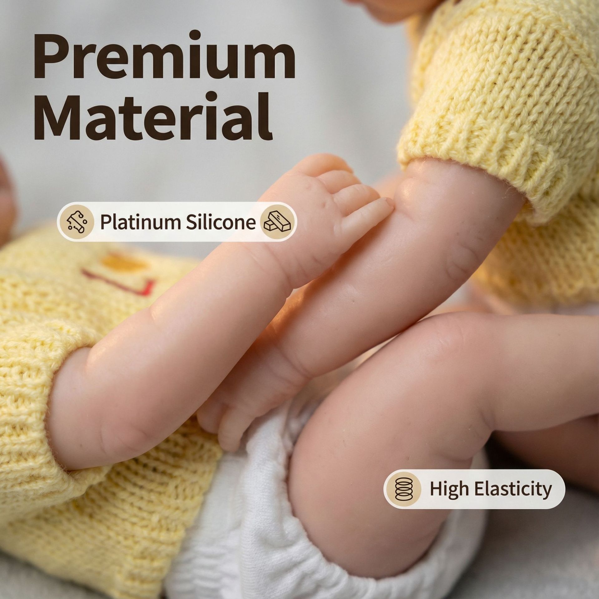 8 pulgadas amarillo conjunto de manga corta muñeca de simulación sólida de silicona para niños de Navidad sólida de silicona