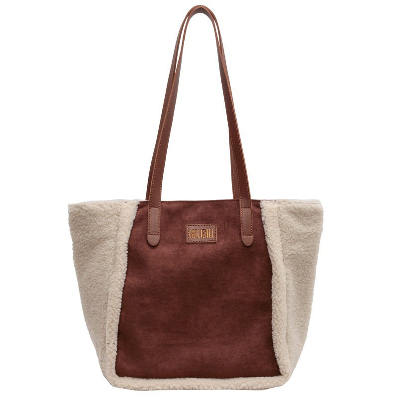 Bolso de felpa de lana de cordero retro otoño/invierno, bolso de hombro esmerilado de gran capacidad
