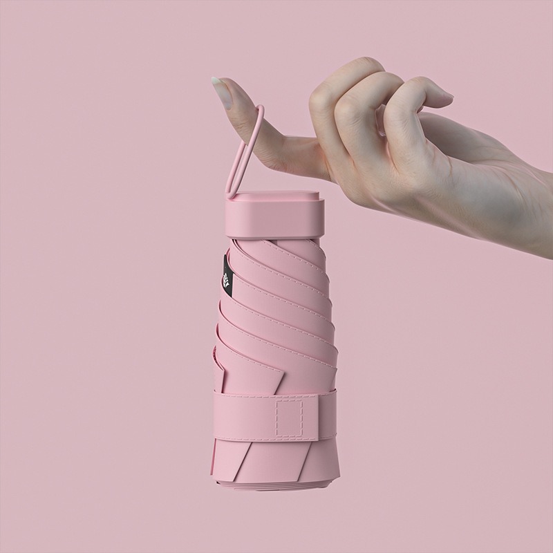 Paraguas de protección solar de vinilo creativo mini paraguas de seis pliegues paraguas de cápsula de bolsillo pequeño para mujer lluvia y lluvia paraguas de sol de doble uso