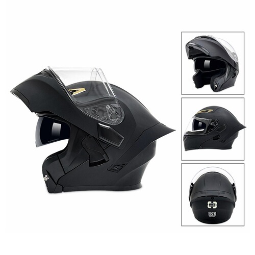 Motorcycle dual lens visor helmet motorcycle full helmet personality large tail wing rider universal helmet for all seasons night vision lens 