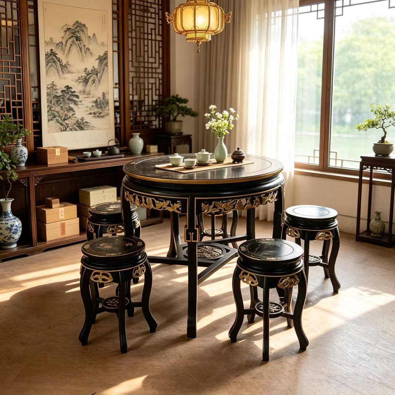 Solid wood Chinese-style vintage desk, antique carved office desk, elm wood painting table, calligraphy table, traditional Chinese medicine diagnostic table, round table
