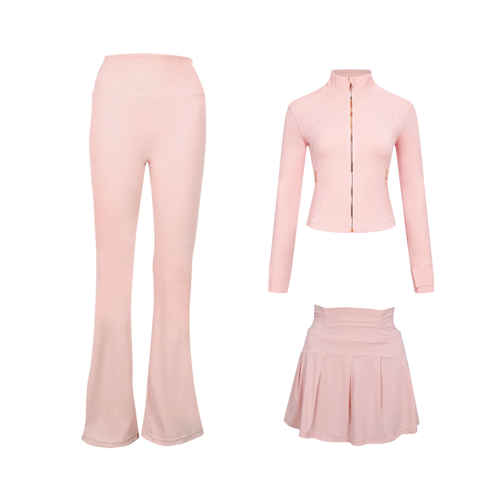 Women's 3-piece Activewear Set Cropped Jacket Skirt And Pants_voghion.com