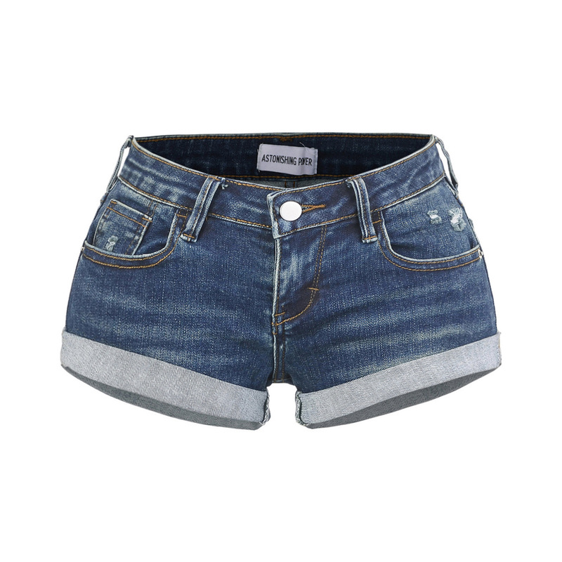 Hot Waist Hip Ratio Low Waist American Two-color Slim Hip Denim Shorts Women's Hot Hot Pants with Hot Denim