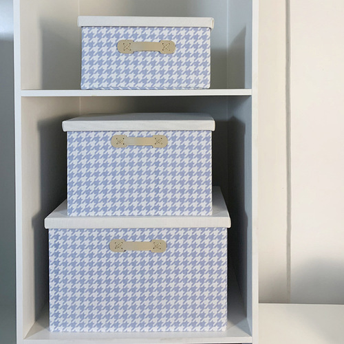 BB4C wholesale wardrobe storage houndstooth folding box with lid large clothing wardrobe underwear organization