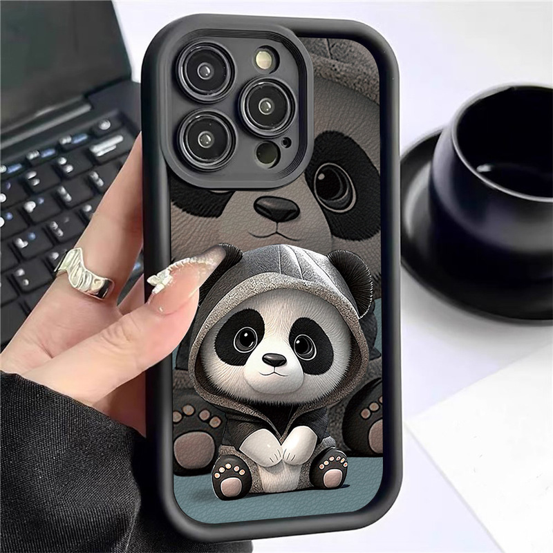 Panda Baby Emery Step Sky Eye Black Groove Suitable for Iphone15/16/17 Phone Case Promax