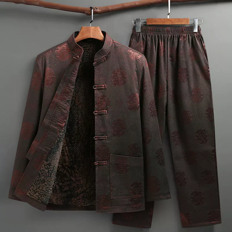 Средний и пожилой Тан костюм мужской костюм папа зимняя хлопчатобумажная куртка дедушка бархатная толстая куртка для пожилых людей день рождения хлопчатобумажная одежда