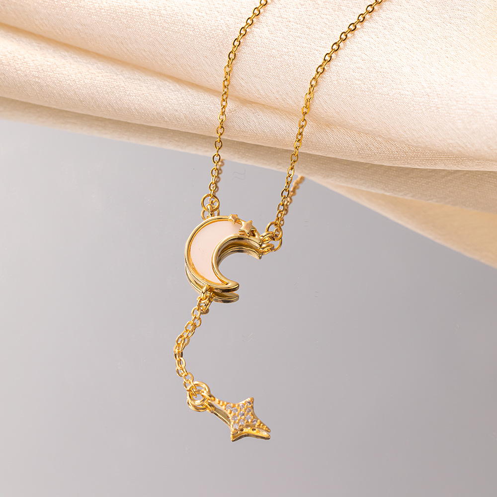 cable chain Chain Type 1 Piece Quantity Titanium Steel Copper Casual Simple Style Inlay Star Moon Shell Zircon Pendant Necklace