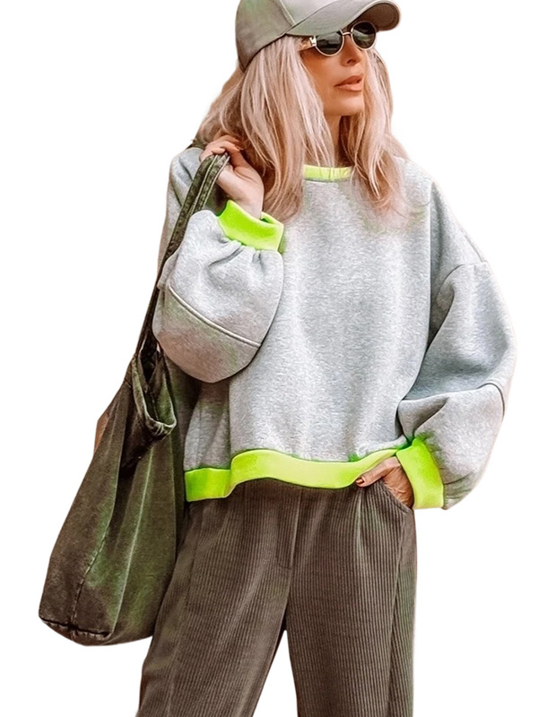 秋冬新款套头圆领长袖上衣女欧美个性拼色oversize卫衣女厂家直销|undefined