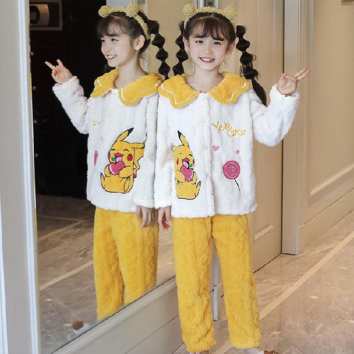 Pijamas para niños niñas de invierno y otoño de franela caliente y grueso de terciopelo de dibujos animados para niños coral terciopelo de coral ropa para el hogar