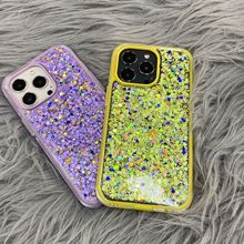 适用iPhone14 纯色滴胶炫彩亮片精孔彩框手机壳case 苹果14 Pro