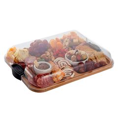 竹製蓋付きトレイ熟食板透明蓋付き果物ステーキ菓子トレイ多格木製チーズまな板