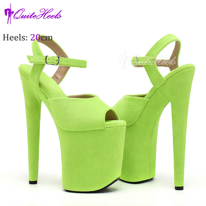 Giày sandal cao gót nữ hở mũi siêu cao 20 cm phong cách Âu Mỹ chất liệu nhung đế chống nước — Màu cam huỳnh quang F.Orange, Màu xanh dương Royal Blue, Màu tím tím tím, Bầu trời xanh chi tiết 16