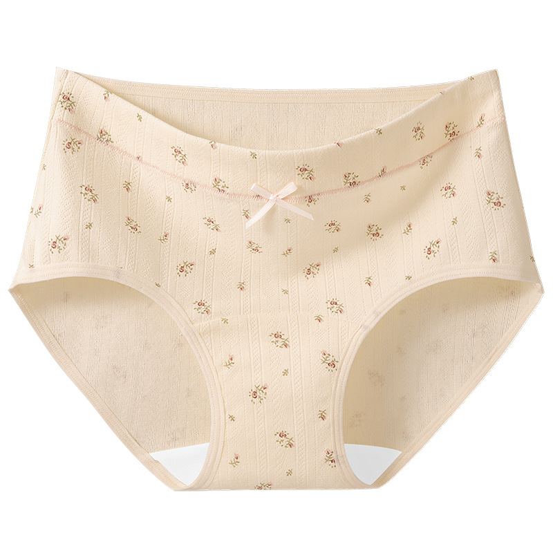 Ropa interior de entrepierna larga "Cream Flower", ropa interior de algodón para niñas, entrepierna antibacteriana, cintura media, nueva ropa interior de mujer sin costuras
