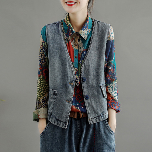  Spring and Summer New Denim Vest Vest Jacket Women Korean Style Loose Trendy Outer Wear Retro Literary Vest