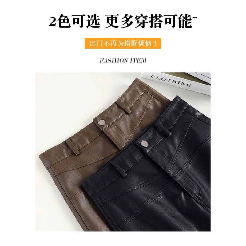 皮裙半身裙女秋冬新款小个子复古字A字裙小皮裙咖色短裙|undefined