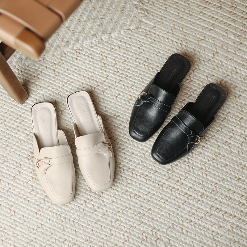 2021 new pattern Autumn Rubber shoes black daily Adult Flat heel leisure time goods in stock Baotou Half dragged