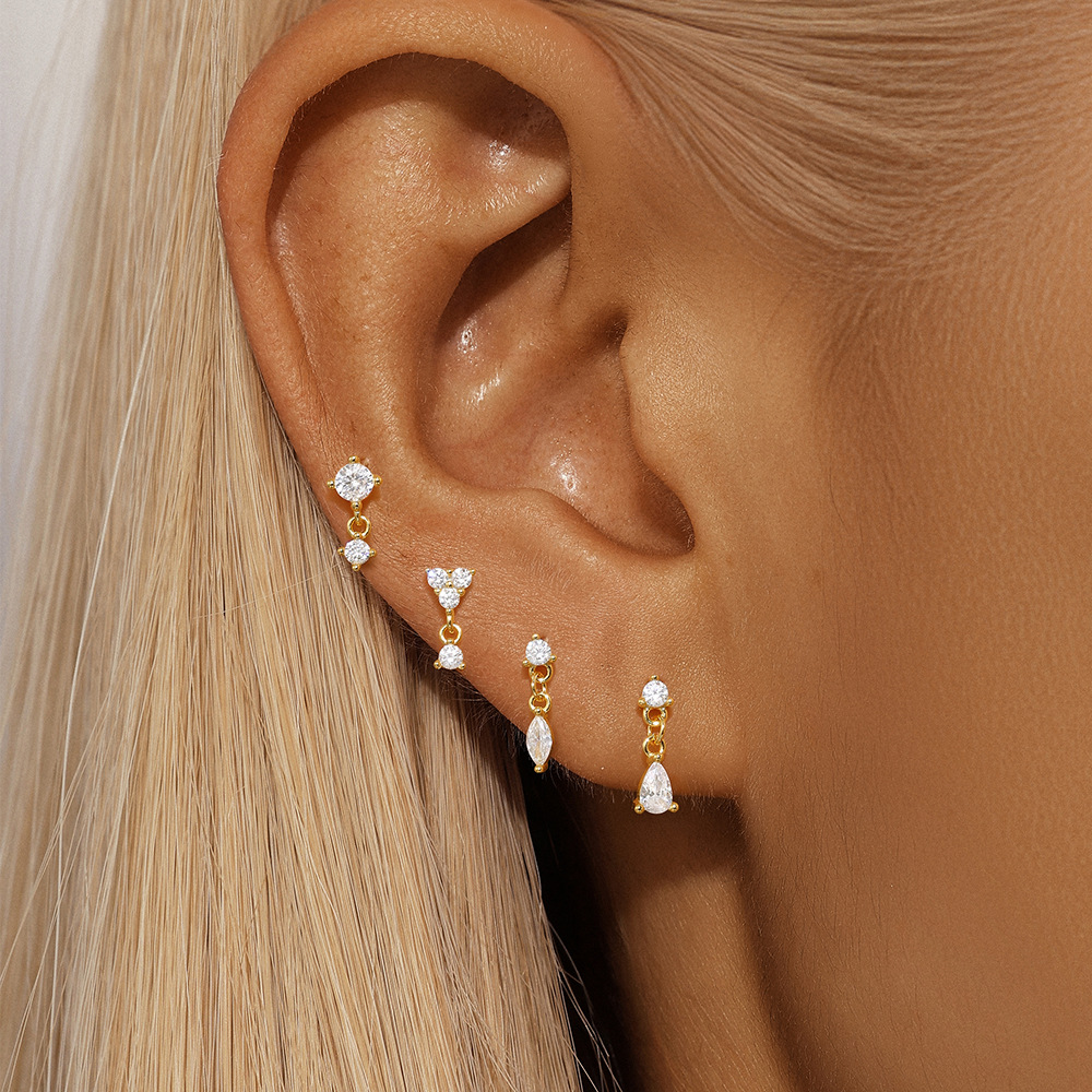 5g Weight 925 Sterling Silver Ear Needle Material Ear Studs Classification 4 Pieces Quantity Holiday, Travel, Daily Occasion 925 Sterling Silver Material Geometric Pattern Women's Gender Plating Design Simple Style Style 4 Pieces 925 Sterling Silver Geometric Ear Studs 4