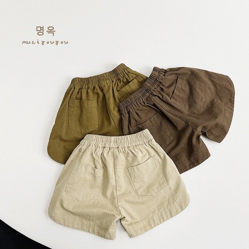 Retro forest style ~ children's cotton shorts 2024 summer new boys' quarter pants girls Korean style Japanese pants