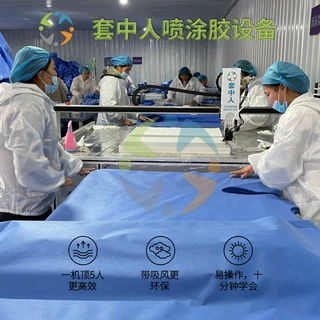 手术衣热熔机喷胶机 无纺布喷胶机厂 防护服喷胶机 衣袖刷胶机