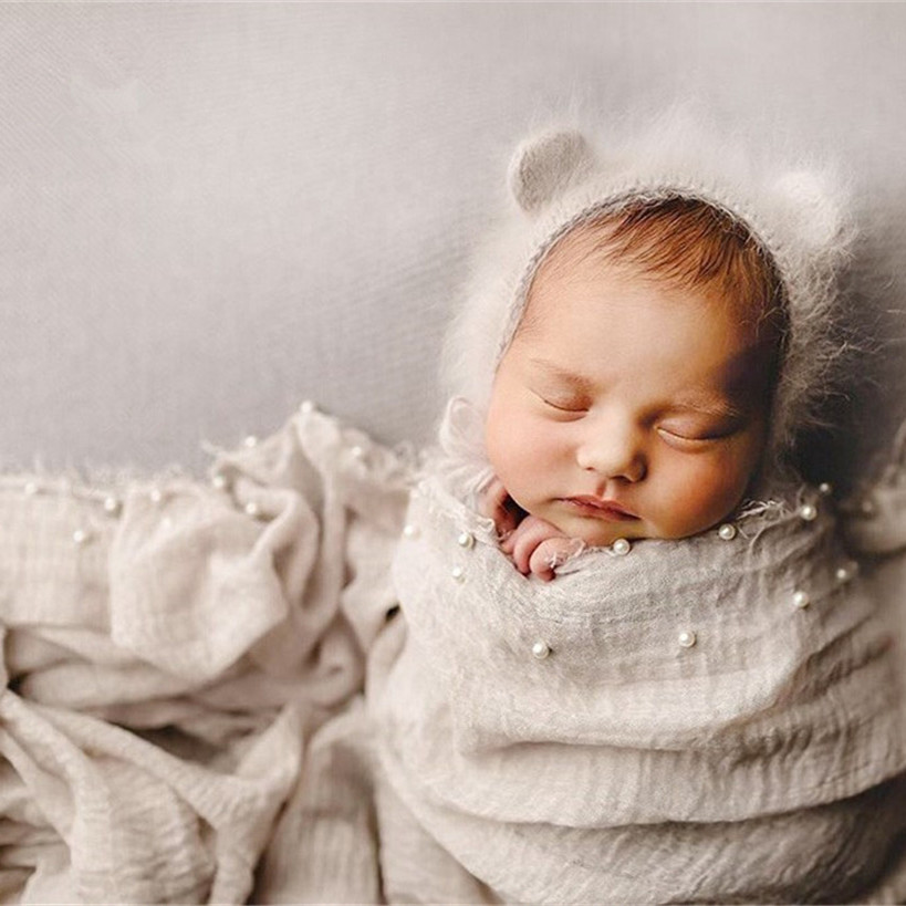 跨境新款宝宝摄影毯子珍珠裹布婴儿百天照道具新生儿拍照服装道具