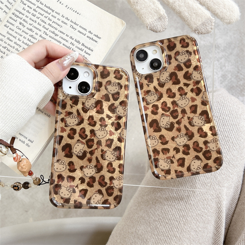 Gato de pantalla completa con estampado de leopardo marrón para Apple 16promax funda para teléfono móvil celebridad de Internet iPhone 15pro pulsera 13p