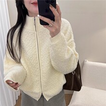 2026新款圈毛高领拉链毛衣开衫女欧货重磅宽松加厚秋冬针织衫外套