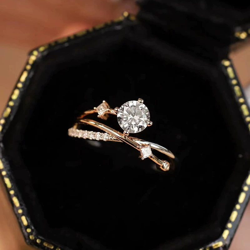 New Live Source 1 karat Simulation Moissanite Star Orbit Ring Women Rose Gold Fashion Design Open Wedding Ring