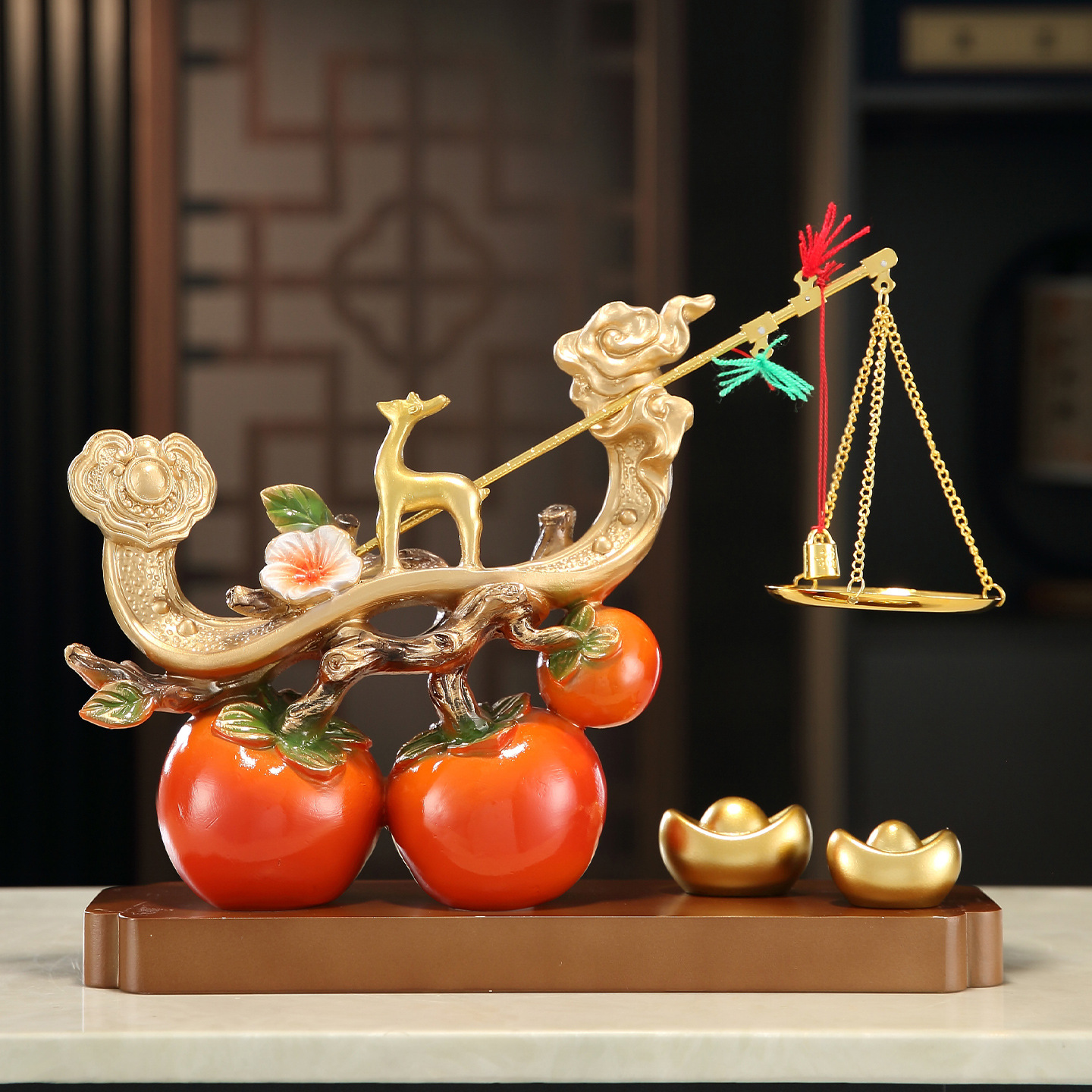 New Chinese Style Shenzhenruyi Persimmon Ornaments Living Room Tv Cabinet Wine Cabinet Entrance Decoration Housewarming Opening Gift