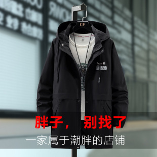 Spring and Autumn plus size trench coat men's mid-length plus size plus size 300kg 9XL trendy fat oversized loose spring coat