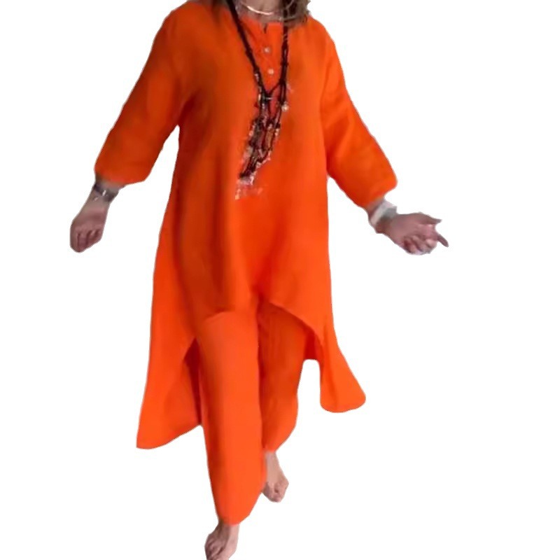 Conjunto de verano de manga larga de algodón y estilo holgado, informal, de color sólido, de venta rápida, nuevo producto para mujer_voghion.com