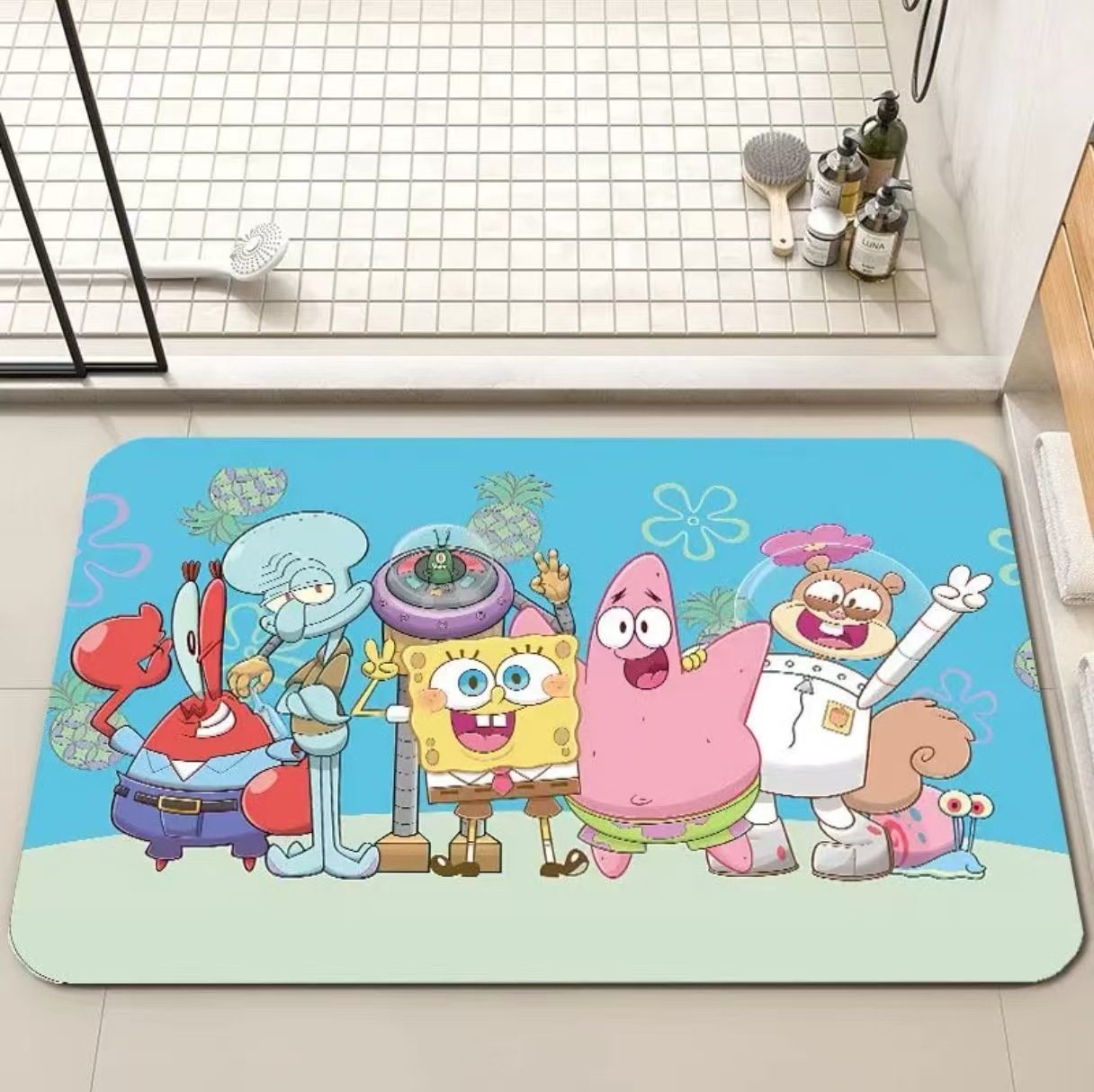 Caricatura de dibujos animados Baby Esponja estilo de barro de diatomeas esterilla de suelo esterilla de suelo de baño esterilla de puerta de entrada esterilla de inodoro
