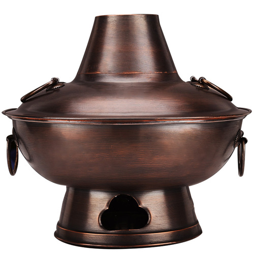 Pure Copper Hot Pot Handmade Wood Charcoal Dual-Mode Pot Old Beijing Home Use Pure Copper Carbon Hot Pot Commercial Lamb Hot Pot