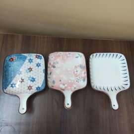 厂家批发跑江湖高颜值微波炉适用ins风陶瓷9英寸手把盘单柄盘