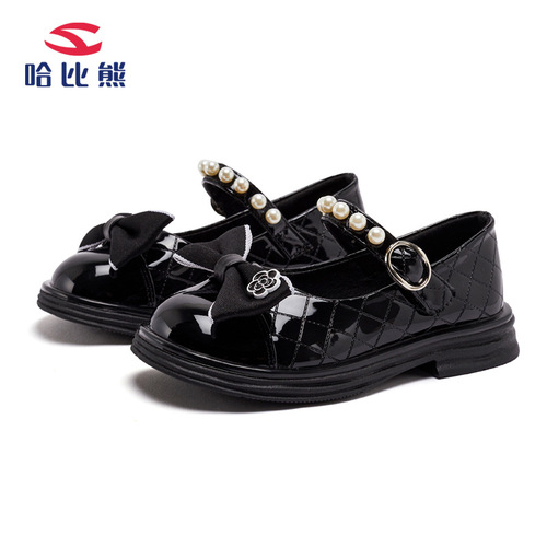 Habib Bear Children's Shoes  Spring Princess Shoes Shallow Mouth Small Leather Shoes Girls Casual Shoes Velcro Dropshipping