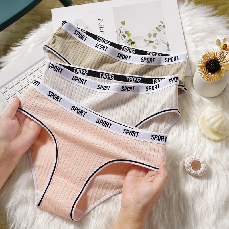 Cross-Border European and American Women's Briefs Mid-Waist Letter Waist Sports Pure Cotton Women's Underwear Amazon Large Size Underwear Women