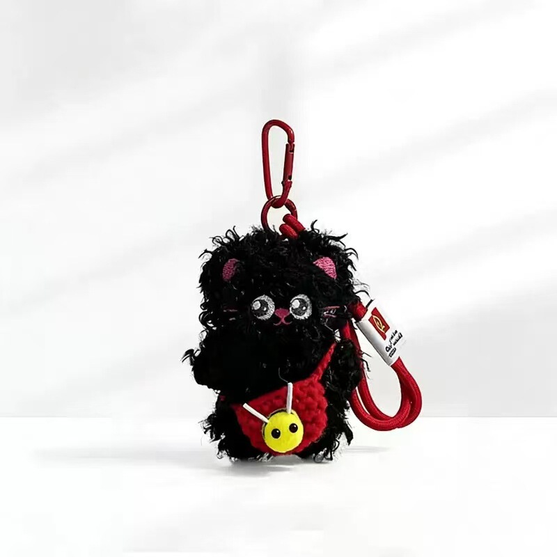 Cute and Fun Black Hairpin Kitten Cartoon Plush Doll Personalized Bow Tie Crossbody Bag Hand Strap Bag Charm Pendant