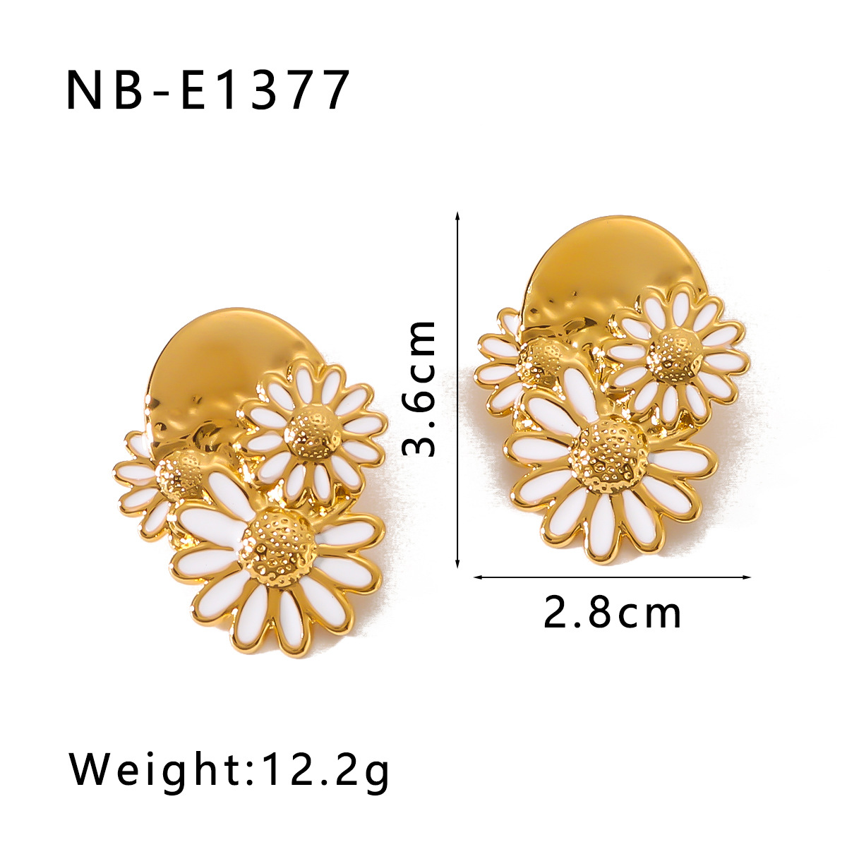 Asymmetrical, Flower, Daisy Pattern Women's Gender 1 Pair Vacation Asymmetrical Flower Daisy Enamel Plating 304 Stainless Steel 18K Gold Plated PVD Coated Ear Studs