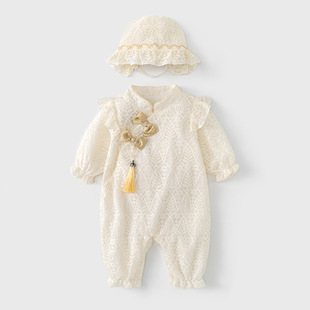 Baby Clothes Spring and Autumn Newborn Romper A-Class Clothing Lace New Chinese Style Baby Girl Crawling Clothes Autumn Outfit National Style