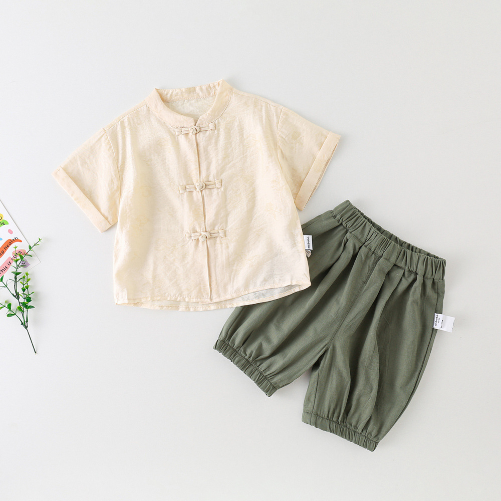 Boys' Tang Suit Summer Thin Baby's New Chinese Shirt Children's Chinese Style Short Sleeve Hanfu Children's Buckle Clothes