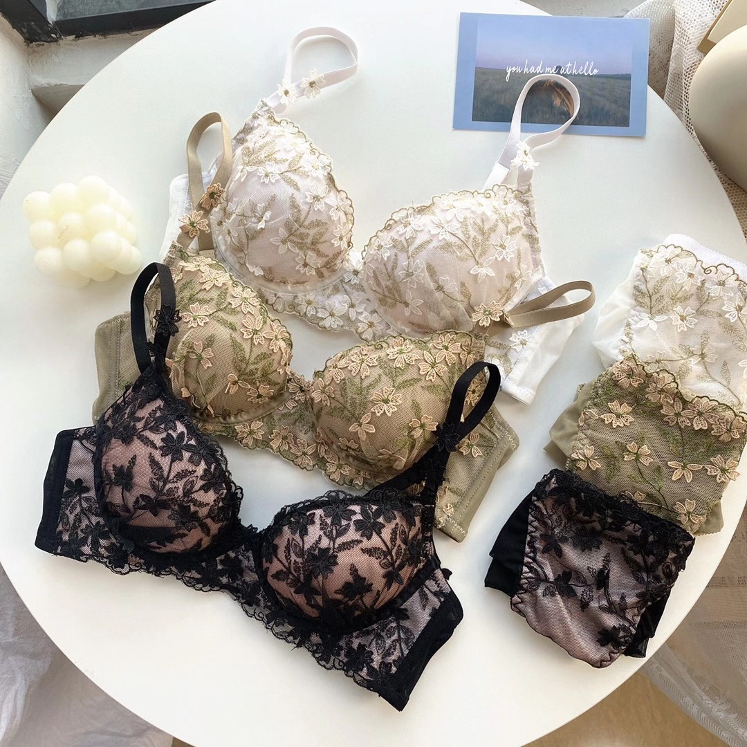 live broadcast sexy Lace Embroidery comfortable Underwear Small chest Gather Adjustment type ventilation Sweet Bra