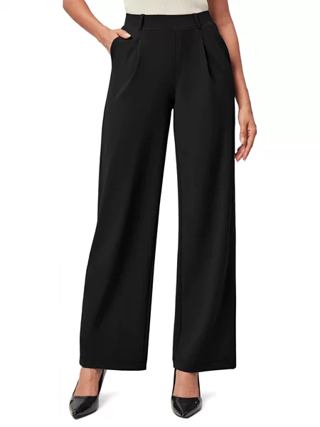 Amazon European and American Cross-Border Spring and Autumn Women's High-Waisted Wide-Leg Pants, Stretchy Work and Business Casual Pants with Pockets, Dress Pants