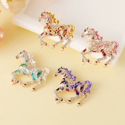 European and American New Fashion Creative Exquisite Zodiac Pony Brooch Enamel Horse Success Clothing Pin Brooch