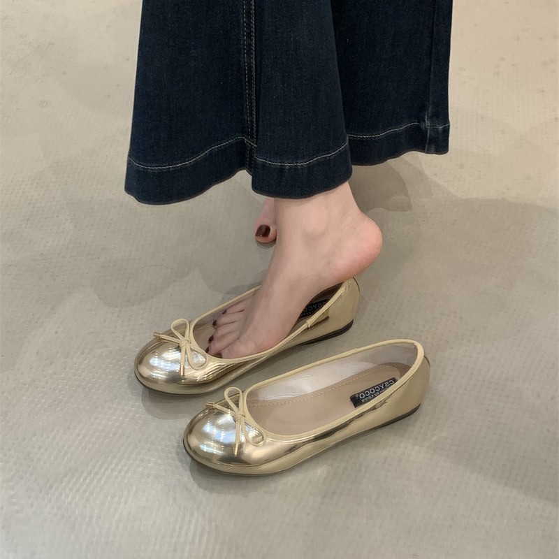 韩国东大门女鞋鞋子女银色小皮鞋芭蕾舞鞋红色平底鞋浅口法式单鞋|undefined